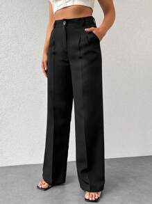 EURMUSE Solid Zipper Fly Straight Leg Suit Pants - màu đen - Xem 4