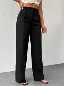 EURMUSE Solid Zipper Fly Straight Leg Suit Pants - màu đen - Xem 5