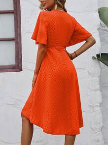 SHEIN VCAY Đầm Thắt nút Trọn gói Chấm bi Giải trí - trái cam - Xem 2