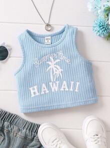 Toddler Girls Palm Tree & Letter Graphic Tank Top - Baby Blue - View 1