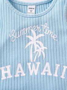 Toddler Girls Palm Tree & Letter Graphic Tank Top - Baby Blue - View 4