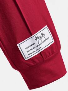 SHEIN 小男童標語補丁貼T恤和運動褲 - 酒紅色 - 查看 5