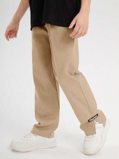 SHEIN Tween Boy Casual Versatile Letter Graphic Solid Color Pants