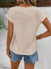 SHEIN Frenchy Women's Summer Round Neck Lace Short Sleeve Jumpsuit T-Shirt,Teacher T Shirt,Teacher Outfits,Teacher Clothes Casual - Apricot - View 2