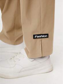 SHEIN Tween Boy Casual Versatile Letter Graphic Solid Color Pants - Khaki - View 3