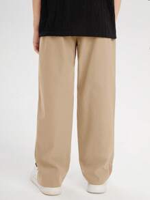 SHEIN Tween Boy Casual Versatile Letter Graphic Solid Color Pants - Khaki - View 4