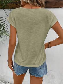 SHEIN Frenchy Women's Summer Round Neck Lace Short Sleeve Jumpsuit T-Shirt,Teacher T Shirt,Teacher Outfits,Teacher Clothes - Army Green - View 2