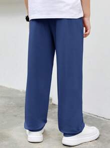 SHEIN Leap Crew Cậu bé Tween Chi tiết Patched thư Eo dây rút Quần thể thao - Màu xanh lam - Xem 3