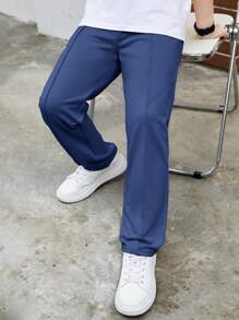 SHEIN Leap Crew Cậu bé Tween Chi tiết Patched thư Eo dây rút Quần thể thao - Màu xanh lam - Xem 6