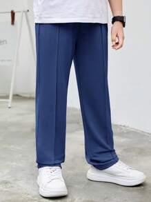 SHEIN Leap Crew Cậu bé Tween Chi tiết Patched thư Eo dây rút Quần thể thao - Màu xanh lam - Xem 7