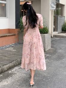 DAZY Floral Print Puff Sleeve Dress - Pink - View 3