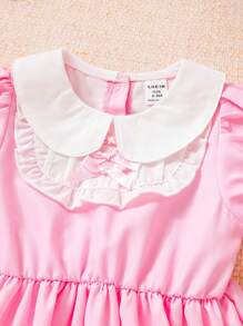 SHEIN 嬰兒卡通圖案彼得潘領泡泡袖連衣裙 - 粉色 - 查看 6