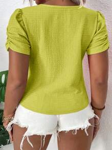 SHEIN LUNE 大碼素色泡泡袖T恤 - 黃色 - 查看 2