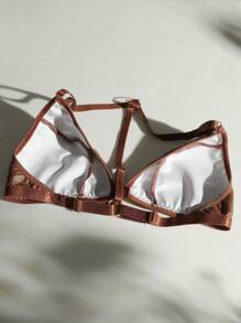 Sujetador unido en contraste PU - Café integral - Ver 1