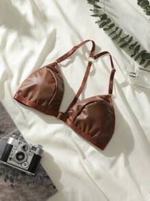 Sujetador unido en contraste PU - Café integral - Ver 5