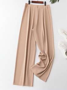 SHEIN LUNE Quần Plus Size Nút màu trơn Giải trí - Màu Khaki - Xem 2