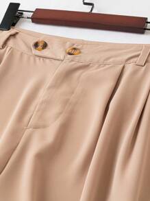 SHEIN LUNE Quần Plus Size Nút màu trơn Giải trí - Màu Khaki - Xem 3