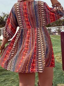 Breezaya Plus Allover Print Batwing Sleeve Dress