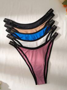 Shein Underwear&Sleepwear Basics 5pack Letter Graphic Contrast Binding Panty Sports
