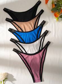 Shein Underwear&Sleepwear Basics 5pack Letter Graphic Contrast Binding Panty Sports
