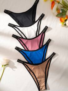 Shein Underwear&Sleepwear Basics 5pack Letter Graphic Contrast Binding Panty Sports