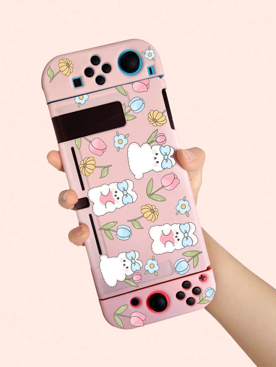 1 pieza Funda con dibujos animados con patrón de conejo anticaída compatible con Nintendo Switch - Multicolor - Ver 1