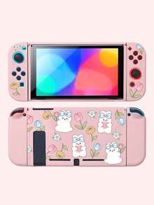1 pieza Funda con dibujos animados con patrón de conejo anticaída compatible con Nintendo Switch - Multicolor - Ver 2