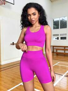 SHEIN Yoga Basic Set bộ đồ thể thao màu trơn - Màu tím  Violet - Xem 5