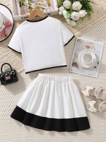 Chicas Falda con top unido en contraste con botón delantero - Blanco - Ver 2