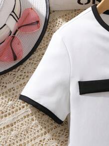 Chicas Falda con top unido en contraste con botón delantero - Blanco - Ver 8