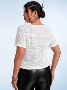 SHEIN ICON 大碼前紐扣上衣 - 白色 - 查看 2