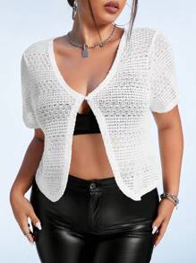 SHEIN ICON 大碼前紐扣上衣 - 白色 - 查看 3