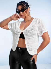 SHEIN ICON 大碼前紐扣上衣 - 白色 - 查看 4