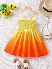 SHEIN Đầm bé gái Dải chun Ombre Boho - Màu Cam cháy - Xem 1