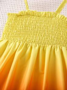 SHEIN Đầm bé gái Dải chun Ombre Boho - Màu Cam cháy - Xem 3