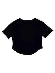 Camiseta crop con estampado de letra bajo curvo - Negro - Ver 2