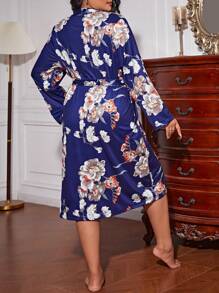 大碼印花附腰帶睡袍 - 彩色 - 查看 2