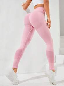 Yoga Basic Wide Waistband Sports Leggings - Pink - View 2