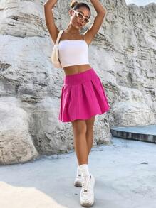 SHEIN Unity Váy nữ Xếp li màu trơn Giải trí - Màu Hồng Tươi - Xem 4