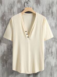 Manfinity Homme Men Ribbed Knit Raglan Sleeve Half Button Tee - Yellow - View 3