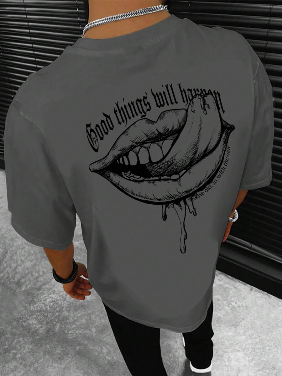 Manfinity EMRG Áo thun nam Con số Lá thư Giải trí - Xám - Xem 1