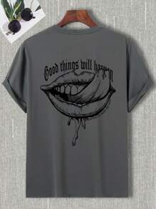 Manfinity EMRG Áo thun nam Con số Lá thư Giải trí - Xám - Xem 3