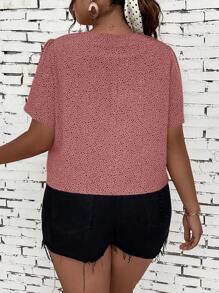 SHEIN LUNE 大碼斑點印花前紐扣泡泡袖襯衫