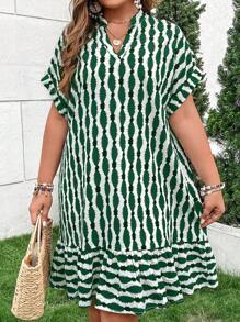 SHEIN LUNE Đầm Plus Size Viên lá sen Tất cả trên in Dễ thương - màu xanh lá - Xem 1