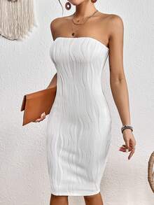 SHEIN VCAY Đầm màu trơn Giải trí - trắng - Xem 3