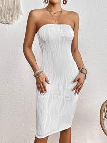 SHEIN VCAY Đầm màu trơn Giải trí - trắng - Xem 4