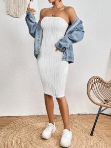 SHEIN VCAY Đầm màu trơn Giải trí - trắng - Xem 1