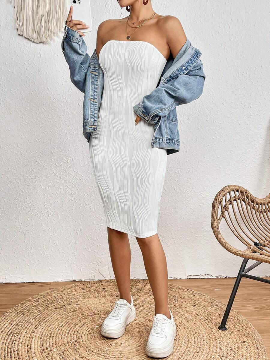 SHEIN VCAY Đầm màu trơn Giải trí - trắng - Xem 1