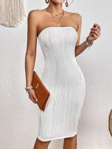SHEIN VCAY Đầm màu trơn Giải trí - trắng - Xem 6