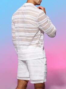 Manfinity Fever City Men Hollow Out Shirt & Shorts - White - View 2